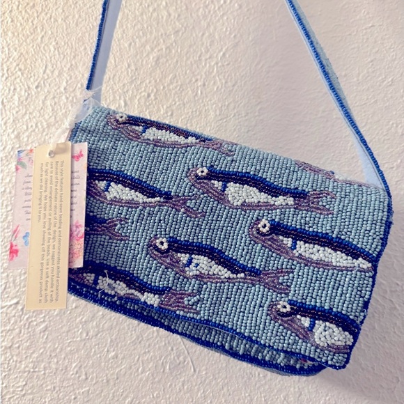 Handbags - Beaded Blue Bird Pattern Clutch